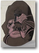 image of female studying on black clay with pink and black decoration
